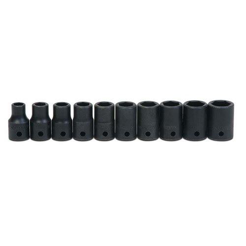 Socket Set, 10 Pieces, 1/2 Inch Dr, Shallow, 1/2 Inch Size