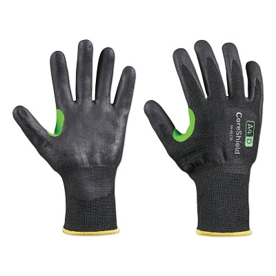 PIP 240513B7S CoreShield A4/D Coated Cut Resistant Gloves, 7/S, HPPE/Basalt, Nitrile Micro-Foam, 13 ga, Black