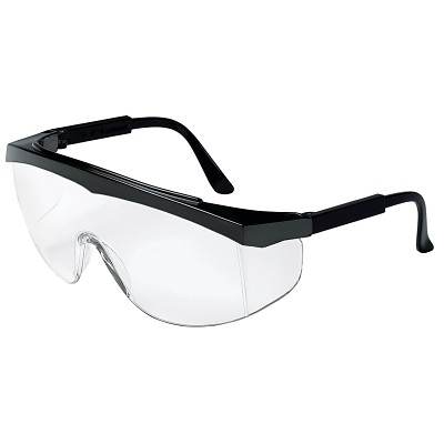 MCR Safety SS110 SS1 Series Safety Glasses, Clear Lens, Polycarbonate, Scratch-Resistant, Black Frame