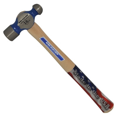 Vaughan TC016 Commercial Ball Pein Hammer, Hickory Handle, 13-7/8 in OAL, Forged Steel 16 oz Head