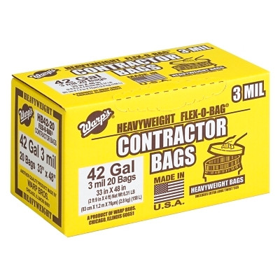Warp Brothers HBP42-20-R FLEX-O-BAG Contractor Bag, 42 gal, 3 mil Thick, 33 in W x 48 in H, Black