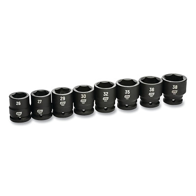 GEARWRENCH 84030 Impact Socket Set, 3/4 in Dr, 6-point, Metric, 26 mm to 38 mm, 8-Pc Standard Length, Incl Blow Mold Case