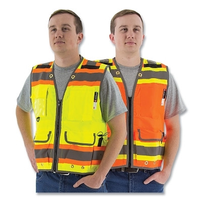 Majestic 75-3235/X2 High Visibility Heavy Duty Surveyors Vest, 2X-Large, Yellow, with Two-Tone DOT Striping
