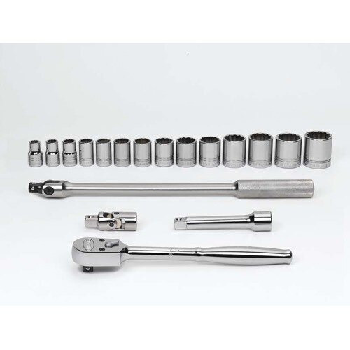 Socket/Tool Set, 18 Pieces, 6-Point, 1/2 Inch Dr