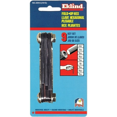 Eklind Tool 20912 Inch Fold-Up Hex Key Set, 9 per Fold-Up, Hex Tip, Inch, Short