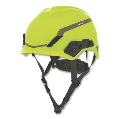 MSA 10194796 V-Gard H1 Safety Helmet, Fas-Trac III Pivot Ratchet, Novent, Hi-Viz Yellow/Green