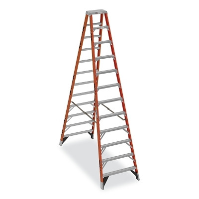 Werner T7412 Fiberglass Twin Stepladder, T7412, Type IAA, 12 ft L, 16 ft Reach, 35.5 in W, 375 lb Load Capacity Per Side, Orange
