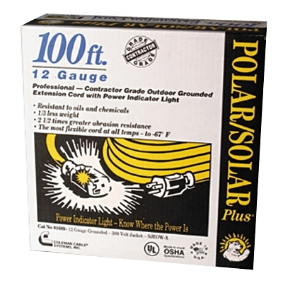 Southwire 1689SW0002 Polar/Solar Extension Cord, 100 ft, 1 Outlet, Yellow