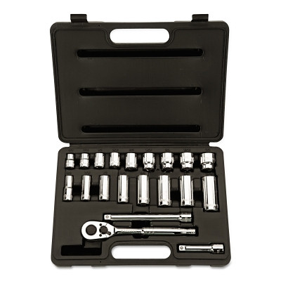 Stanley 85404 Socket Set, 20-Pc, 3/8 in Drive, Standard and Deep, 12-point