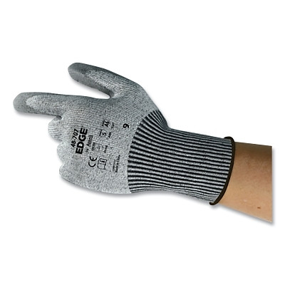EDGE 48-707-060 48-707 Cut-Resistant Gloves, Size 6, Grey, HPPE Blend Liner, 13 ga, PU Palm Coating, Knitwrist