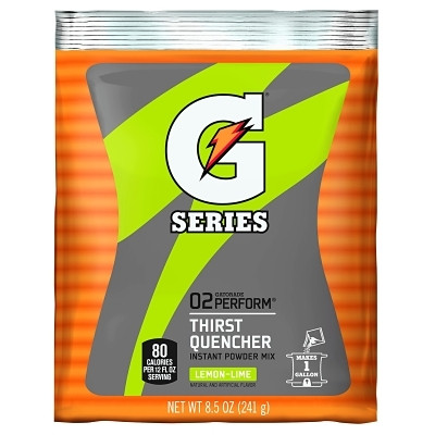 Gatorade 03956 G Series 02 Perform Thirst Quencher Instant Powder, 8.5 oz, Pouch, 1 gal Yield, Lemon-Lime
