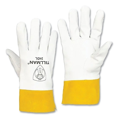 Tillman 24DXL TIG Welding Gloves, 24D, Top Gr Kidskin Palm/BOH/Split Cowhide Cuff, XL, Pearl/Bourbon Brn, 2 in L Straight Cuff