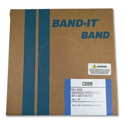 Band-It C30699 Bands, 3/4 in, 100 ft, 0.03 in, Galvanized Carbon Steel