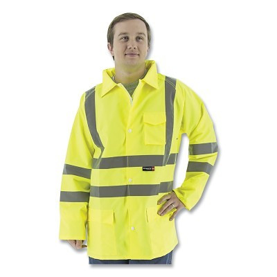 Majestic 75-1351/L High Visibility Waterproof Rain Jacket, Polyester with Polyurethane Coated Oxford Fabric, Yellow, Large