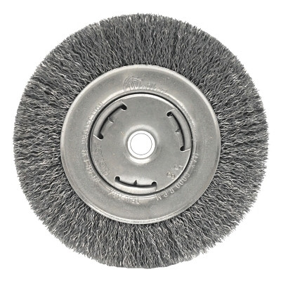 Weiler 06645 Wide-Face Crimped Wire Wheel, 6 in dia. x 7/8 in W, 0.014 in Steel Wire, 6000 rpm