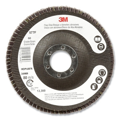 3M 7000119471 Flap Disc 577F, 4.5 in dia, 36 Grit, 0.875 in arbor, 13300 RPM