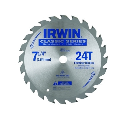 Irwin 25130 Classic Series Portable Corded Carbide Saw Blade, 7-1/4 in dia, 24 Tooth Ct