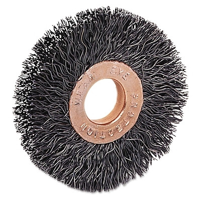 Weiler 15543 Copper Center Wire Wheel, 3 in D x 5/8 in W, .008 in Steel Wire, 20,000 rpm