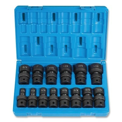 Grey Pneumatic 1314U Impact Socket Set, 1/2 in Dr, SAE, 6-point, 7/16 in to 1-1/4 in, 14-Pc STD Length