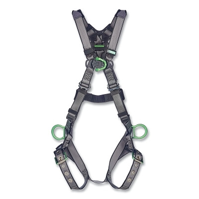 MSA 10195104 V-FIT Full-Body Harness, Back/Chest/Hips D-Rings, Super XL, QC Chest/Tongue-Buckle Leg Straps, No Padding