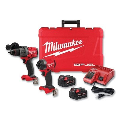 Milwaukee Tool 3697-22 M18 FUEL 2-Tool Combo Kit, 1/2 in Hammer Drill/ 1/4 in Hex Impact Driver, 2100/3900 RPM