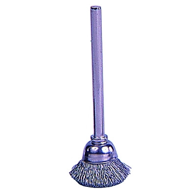 Weiler 26075 Miniature Stem-Mounted Cup Brush, 5/8 in Dia., .005 in Brass Wire