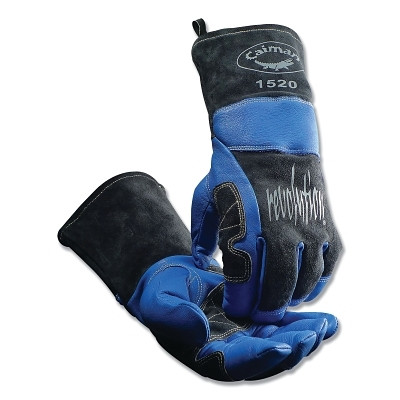 Caiman 1520L 1520 revolution Premium Goat Grain Wool Insulated Back MIG/Stick/Plasma Welding Gloves, One Size, Black/Blue, Gauntlet Cuff