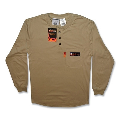 Comeaux Caps 19332FR-L-KH FR Treated Henley Shirts, Large, Khaki