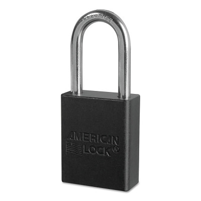 American Lock A1106BLK Solid Aluminum Padlock, 1/4 in dia, 1-1/2 in L x 3/4 in W, Black