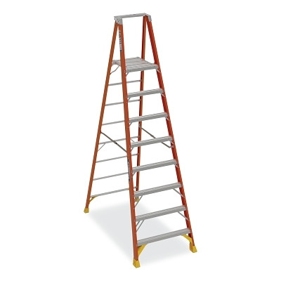 Werner P6208 Platform Ladder, P6208, Type IA, 8 ft L, 33.96 in W, 14 ft Reach, 300 lb Load Capacity, Fiberglass, Orange