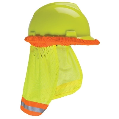 MSA 10098032 SunShade Hard Hat Protector, Fits Most Hats and Caps, Yellow/Green with Reflective Stripe