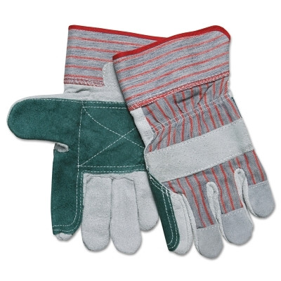 MCR Safety 1211XL Industrial Standard Shoulder Split Gloves, X-Large, C Grade Shoulder Leather, Blue/Red/Black Stripes