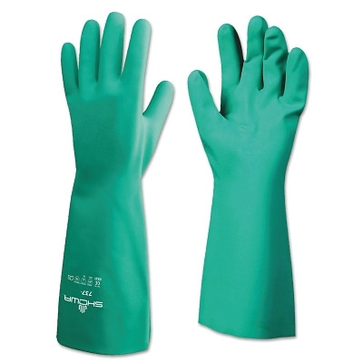 SHOWA 73709 Chemical-Protection Nitrile Gloves, 15 in Gauntlet Cuff, Unlined/Unsupported, Size 9/Large, Green, 22 mil Thick