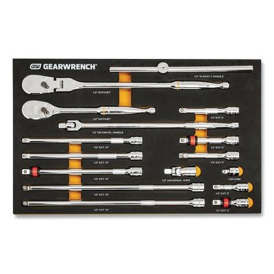 GEARWRENCH 86522 Drive Tool Modular Tool Set w/EVA Foam Tray, Full Polish Chrome Finish, Alloy Steel, Incl 1/2 in Dri/Adap/Ext, 16-Pc