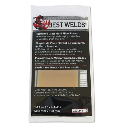 Best Welds 93224810 Hardened Glass Gold Filter Plate, Gold/10, 2 in x 4-1/4 in