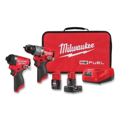 Milwaukee Tool 3497-22 M12 FUEL 2-Tool Combo Kit, 18V, 1/2 in Hammer Drill/Driver, 1/4 in Hex Impact Driver, (2) Batteries, Charger