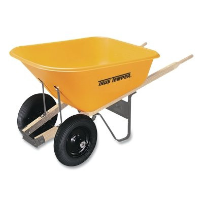 TRUE TEMPER RP810 Dual-Wheel Wheelbarrow, 8 cu ft, 2 Pneumatic Tires, Yellow