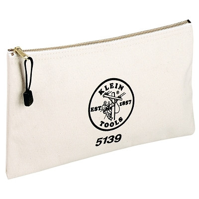 Klein Tools 5139 Zipper Bag, 1 Compartment, 12-1/2 in X 7 in, Canvas, White