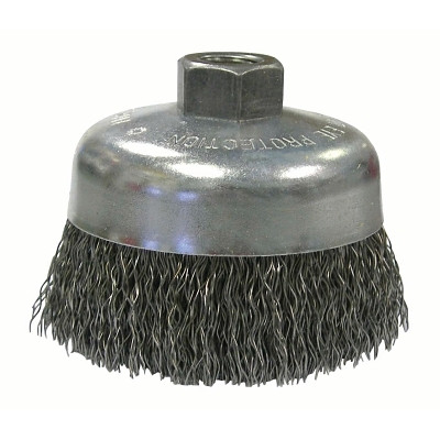 Weiler 36037 Vortec Pro Crimped Wire Cup Brush, 6" Dia, 5/8-11 Arbor, 0.02" Steel, Display