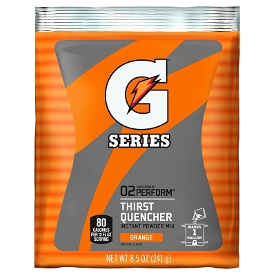 Gatorade 03957 G Series 02 Perform Thirst Quencher Instant Powder, 8.5 oz, Pouch, 1 gal Yield, Orange