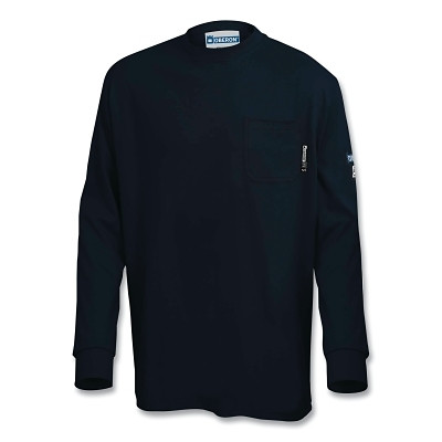 OBERON ZFI209-2XL FR/Arc-Rated Safety Shirt, ZFI209, Long-Sleeve, Pullover, Cotton Knit, 2XL, Navy Blue