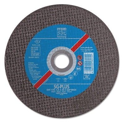 Pferd 69845 Type 1 SGP-INOX Flt Cut-Off Whl, 4 1/2 in Dia, .04 in Thick, 60 Grit, Alum Oxide
