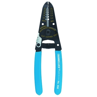 Channellock 958 Wire Stripper, 6-1/4 in L, 10 AWG to 22 AWG, Blue Handle