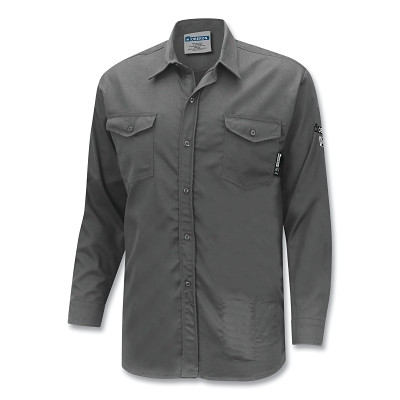 OBERON ZFI504-XL FR/Arc-Rated Safety Shirt, ZFI504, Long-Sleeve Collared, Button-Up, 88 Cotton/12 HT Nylon, XL, Gray