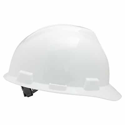 MSA 463942 V-Gard Protective Cap-Style Hard Hat, Slotted, Staz-On Suspension, Standard Size, White