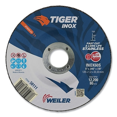 Weiler 58111 Tiger Inox Grinding Wheel, 5 in x .045 in , 7/8 AH