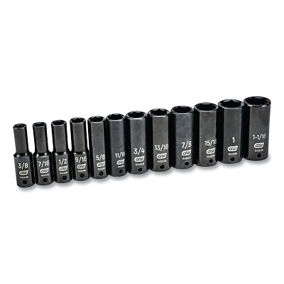 GEARWRENCH 84942N Impact Socket Set, 1/2 in Dr, 6-point, SAE, 3/8 in to 1-1/16 in, 12-Pc Deep Length, Incl Blow Mold Case