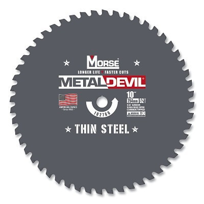 M.K. Morse 102766 Metal Devil Portable Circular Saw Blade, 5/8 in Arbor, 52T, 10 in dia, Thin Steel