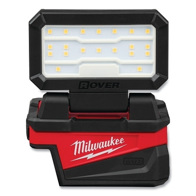 Milwaukee Tool 2359-20 M18 Rover LED Cordless Flood Light, Compact Folding Flood Light w/USB Charging, 85 lm to 1000 lm, Incl Pivoting Rafter Hook