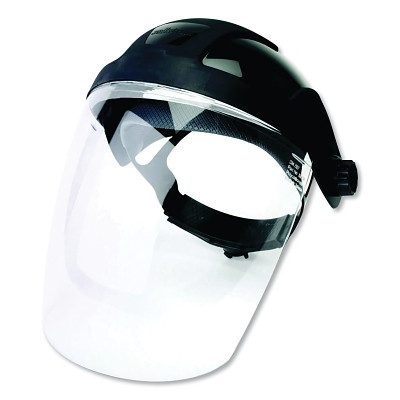 Sellstrom S32010 DP4 Series Multi-Purpose Faceshield, Window & Ratcheting Headgear, Clear, Black Crown,9 in H x 12.125 in L